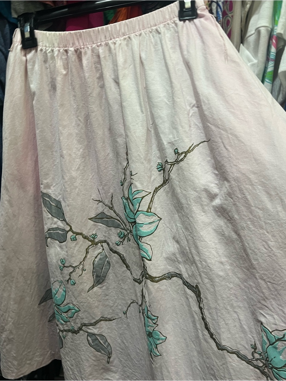 Shaheem Light Pink Midi Skirt with Teal Floral Detail